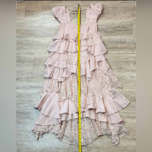 Anthropologie Square Neck Cap Sleeves Ruffle Lace Midi Dress Size Medium - Picture 9 of 10